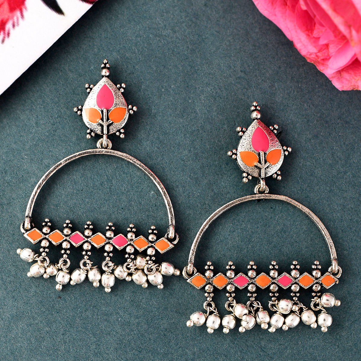 Amazon.com: VOYLLA Women's Kalbelia Enameled Tribal Earrings(Onesize)(Silver):  Clothing, Shoes & Jewelry